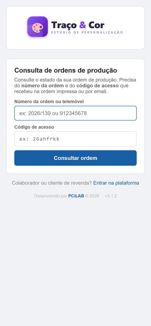 O que o cliente vê no telemóvel